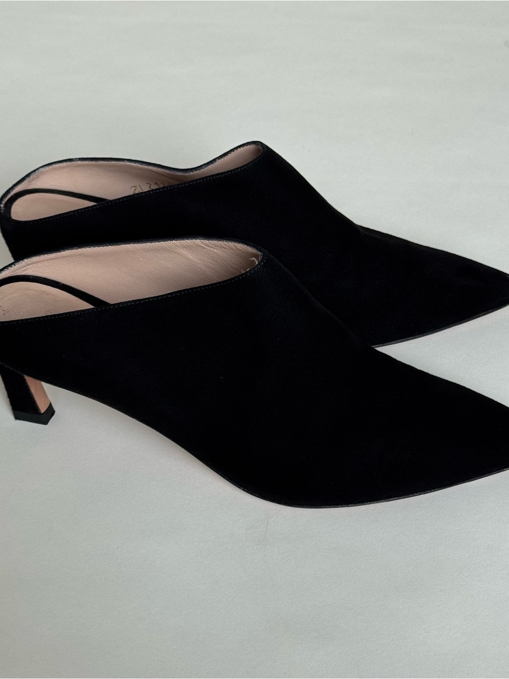 Stuart Weitzman Mira Black Suede Pointed Toe High Heel Mules - Size 6.5 - Picture 2 of 9